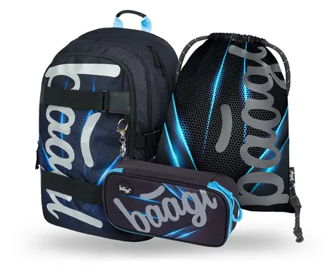 BAAGL SET 3 - Skate Bluelight Schulset / Rucksack / Federmäppchen / Tasche