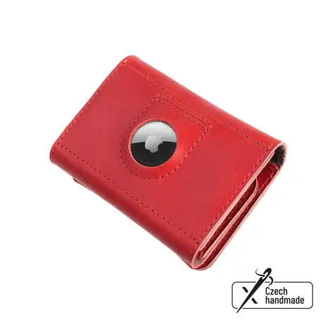 FIXED Tripple Wallet AirTag Ledergeldbörse aus echtem Rindsleder rot