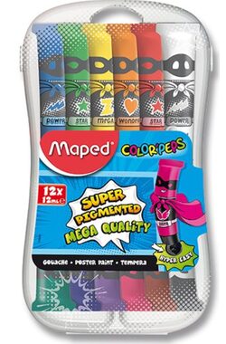 Maped Temperafarben 12x12ml in einer Plastikbox