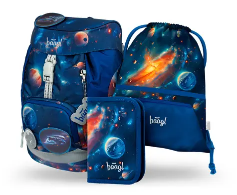 BAAGL SET 3 AIRY Universe: Rucksack, Federmäppchen, Tasche