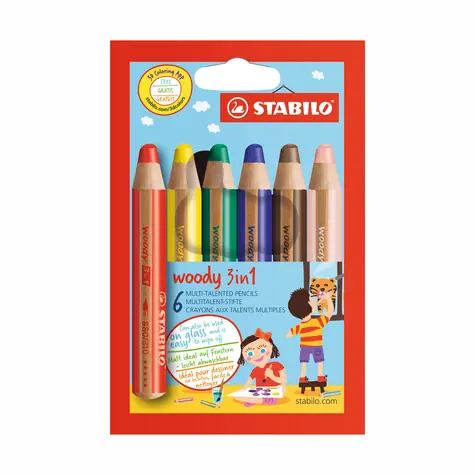 STABILO® Woody 3 in 1 - 6er Set - 6 verschiedene Farben