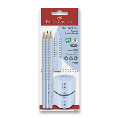 Faber-Castell Graphitstifte mit Spitzer und Radiergummi / Härtegrad B / 5 Stück / blau