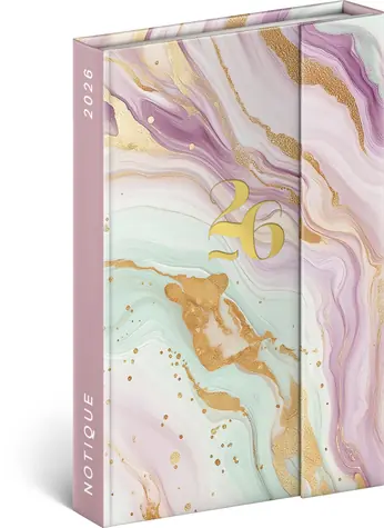 NOTIQUE Magnetischer Wochenkalender, Pink Marble 2026, 11 x 16 cm