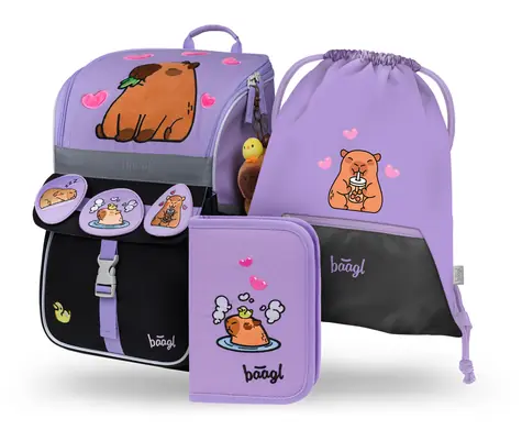 BAAGL SET 3 Zippy Kapybara: Aktentasche, Federmäppchen, Tasche