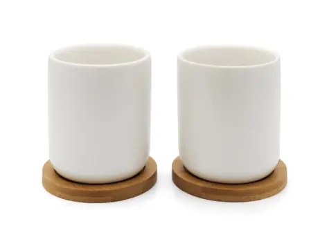 Bredemeijer Bamboo-Coaster Becherset mit Bambusuntersetzern / 2 Stück / Keramik / 200 ml