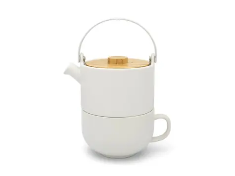 Bredemeijer Umea Teekanne weiß / 500 ml / Keramik / Bambusdeckel