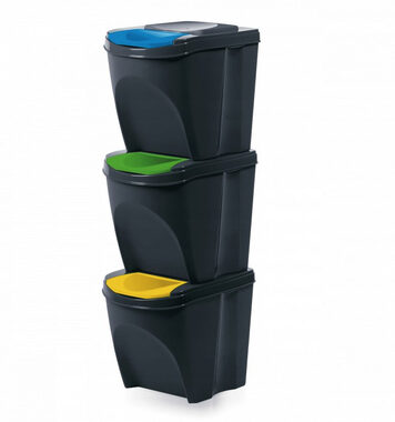 Prosperplast SORTIBOX 3 x 25 l schwarz / Abfalleimer 