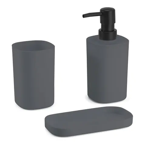 MSV LONA 3er Set Badaccessoires dunkelgrau/Kunststoff