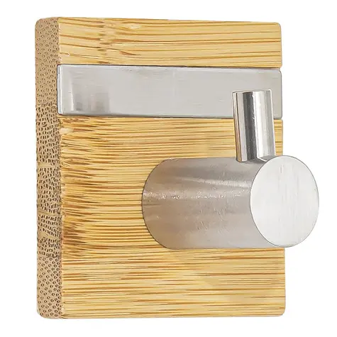 MSV FLAVIO selbstklebender Handtuchhaken Bambus / Edelstahl / 45 x 31 mm