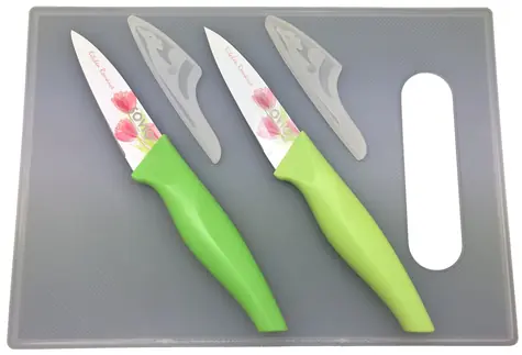 SOVIO SVN02PST Set mit 2 Messern (9 cm) + Schneidebrett Tulpe