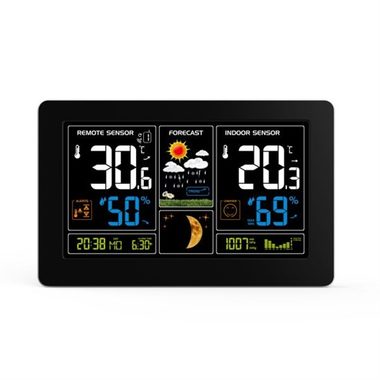 Solight TE81 schwarz / Wetterstation / extra großes Farb-LCD / Temperatur / Luftfeuchtigkeit / Druck / RCC / USB-Aufladung