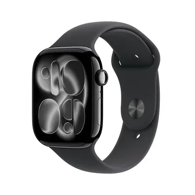 Apple Watch Series 11 GPS 42 mm Pianoschwarzes Aluminiumgehäuse - Schwarzes Sportarmband S/M