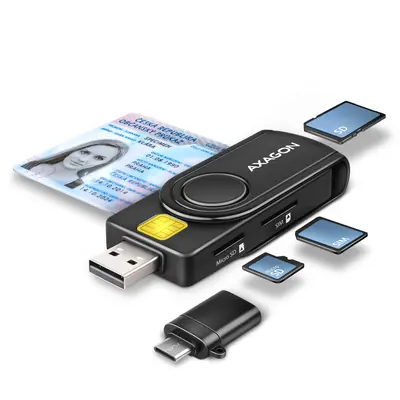 Axagon CRE-SMP2A, USB-A + USB-C PocketReader 4-Slot- SMART -Leser (eCitizen) + SD/microSD/SIM