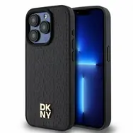 DKNY PU Leder Repeat Pattern Stack Logo Magsafe Back Cover für Apple iPhone 15 Pro Max Schwarz