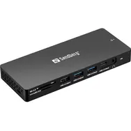 Ausgepackt - Sandberg USB-C 13-in-1 Dockingstation schwarz / HDMI, DP, VGA, USB, SD und Ethernet (100 W) / ausgepackt