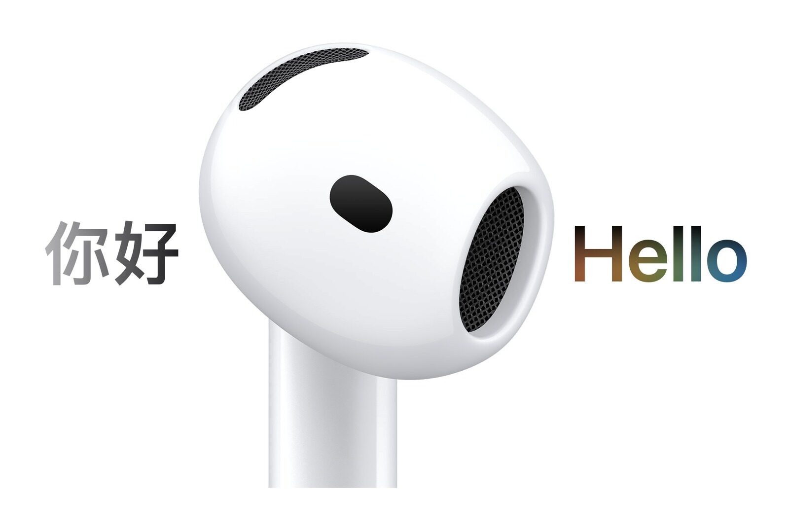 Sluchátko AirPods 5 mezi pozdravy v různých jazycích