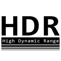 HDR-Logo (High Dynamic Range) – schwarz-weißes Symbol der Hochkontrast-Technologie für Displays