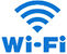 WLAN-Symbol mit blauem Funksignal-Zeichen und Schriftzug Wi-Fi