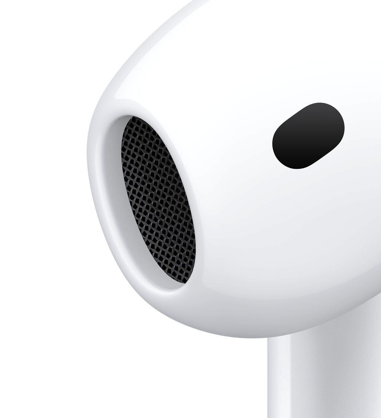 Detail sluchátka AirPods 5 s mřížkou reproduktoru