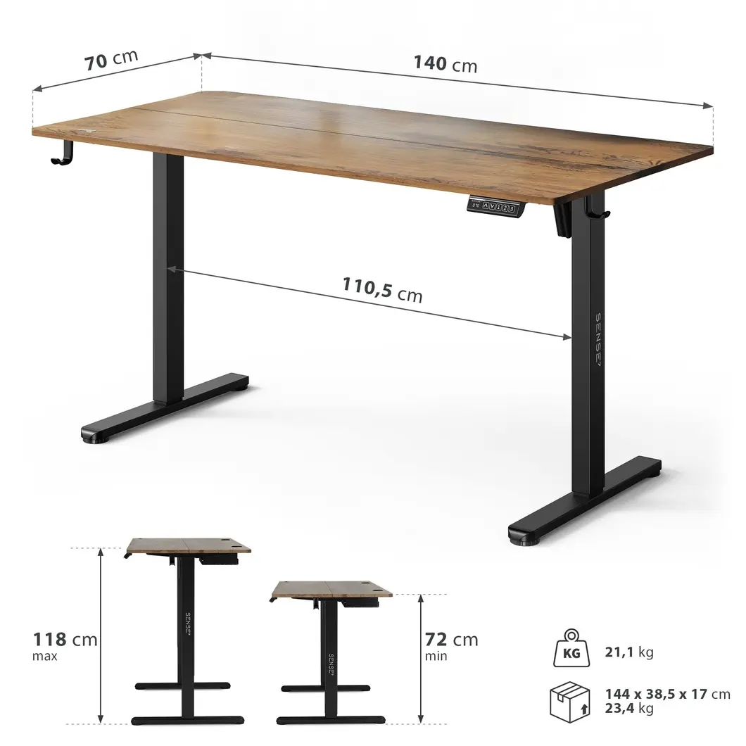 SENSE7 NOJO LIGHT černá-dub 140 × 70 cm - rozměry stolu