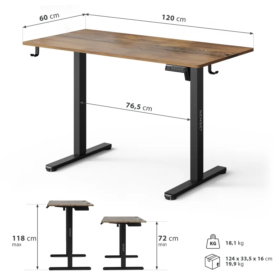 SENSE7 NOJO LIGHT černá-dub 120 × 60 cm - rozměry stolu