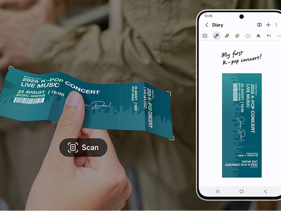Skenování vstupenky funkcí Skenování dokumentů na Galaxy S26 FE